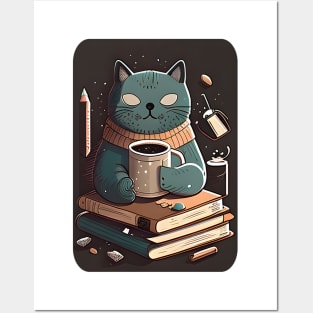 Coffee, Cats, and Books - Funny Cats Posters and Art